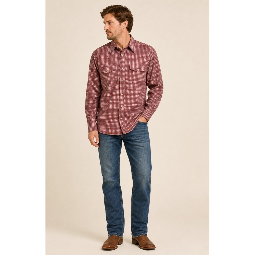 Wrangler Wrancher Western Pearl Snap Shirt Mens Large Red White Cotton Blend